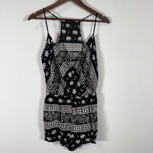 Forever 21 Women's Romper Sleeveless Black White Elephants Size Large Vacation